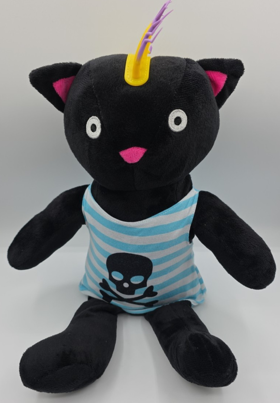 Punk Gothic Black Cat Plush Spiky Mohawk Skull Crossbones Shirt A&A Global 2023